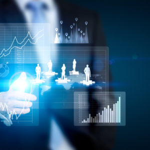 HR, business and teamwork Business, HR and teamwork concept with businessman pointing at abstract chart and people silhouettes on puzzle pieces